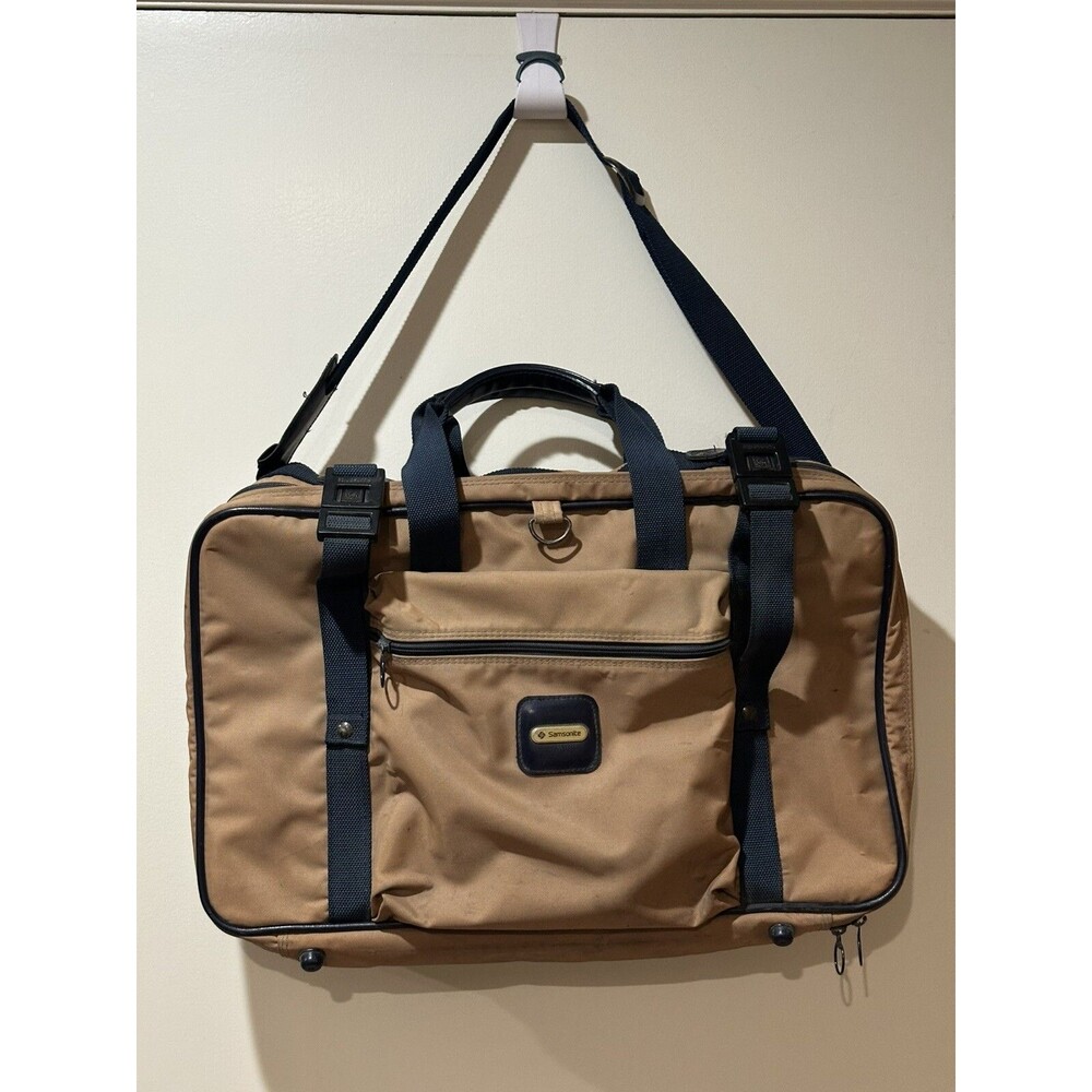 Vintage Samsonite Large Tan Canvas Tote Duffle Travel Suitcase Luggage Bag